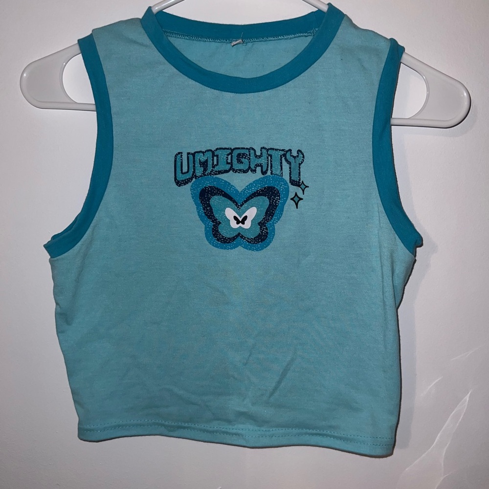yesstyle blue umighty butterfly crop tank top